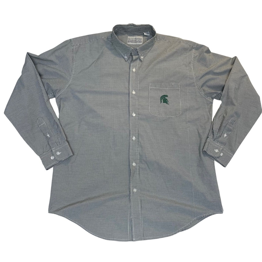 Campus Specialties Michigan State Spartans Gingham Shirt Mens Large Green White
